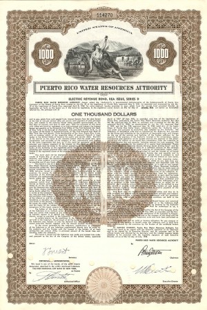 Puerto Rico Water Resources Authority - 1955 dated $1,000 Puerto Rican Bond